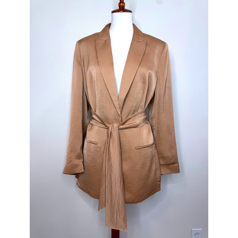 EXPRESS NEW Lightweight Blazer w. Tie Belt Tan XL Pockets CorpCore Office Career